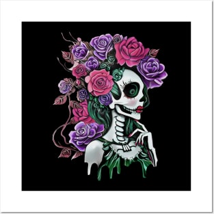 La catrina, calavera, Lady skull, sugar skull, dark, skeletons lovers, cool skulls, bones, gothic floral lady Posters and Art